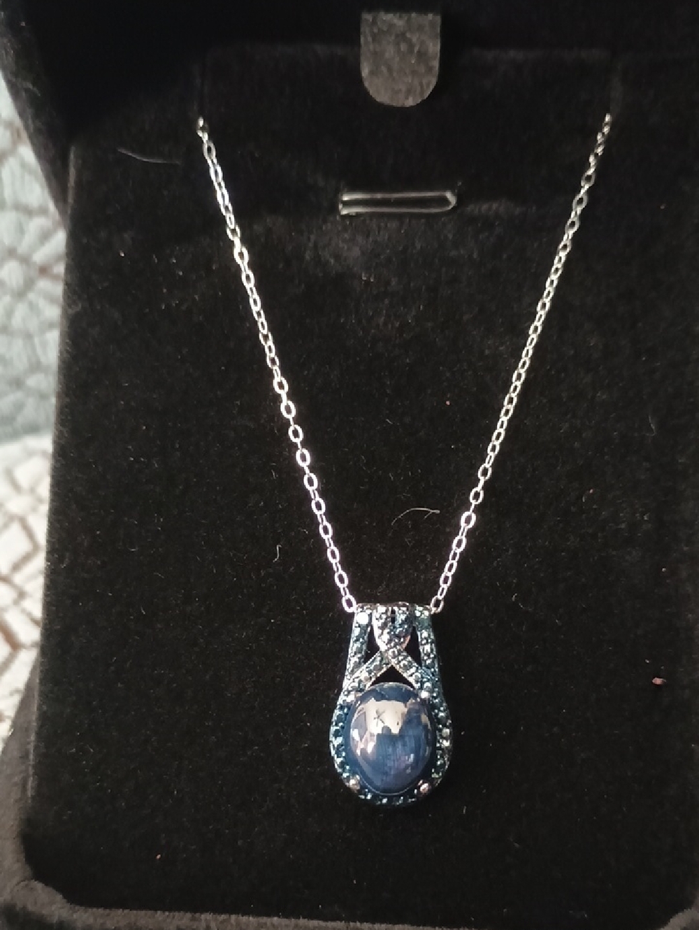 Sterling Silver Blue Star Sapphire Pendant Necklace New In Box